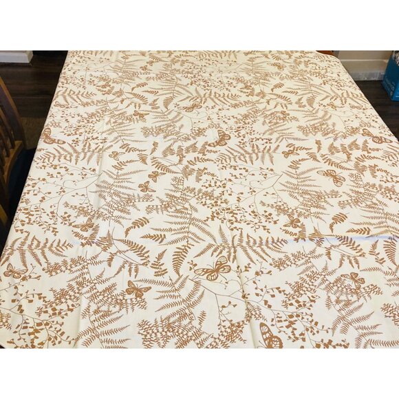 Vintage Tablecloth Rectangle 78 x 51 in Nature Floral Fern Butterfly Tan Beige - Picture 5 of 7